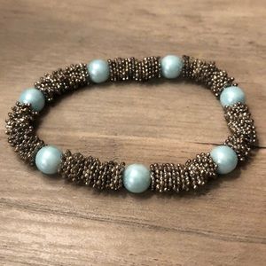Silver & baby blue elastic bracelet
